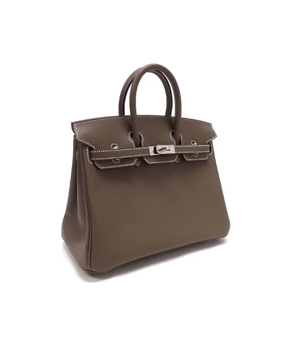 Hermes 2023 Birkin (Stamp B) Size 25 Veau Swift Leather handbag in Etoupe Color with Silver Hardware