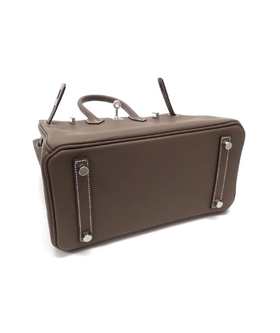 Hermes 2023 Birkin (Stamp B) Size 25 Veau Swift Leather handbag in Etoupe Color with Silver Hardware