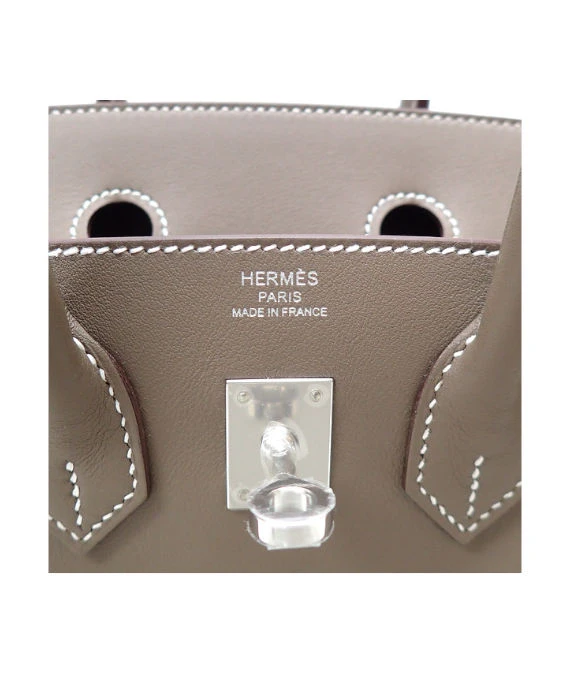Hermes 2023 Birkin (Stamp B) Size 25 Veau Swift Leather handbag in Etoupe Color with Silver Hardware