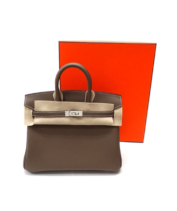 Hermes 2023 Birkin (Stamp B) Size 25 Veau Swift Leather handbag in Etoupe Color with Silver Hardware