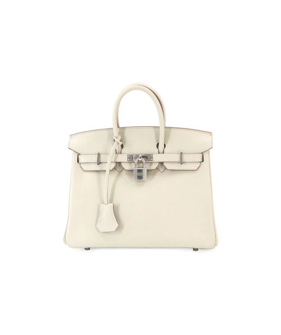 Hermes Birkin (Stamp D) Size 25 Swift Leather handbag in Beton Color with Silver Hardware