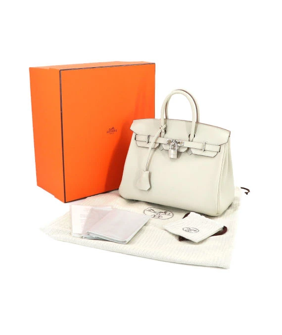 Hermes Birkin (Stamp D) Size 25 Swift Leather handbag in Beton Color with Silver Hardware