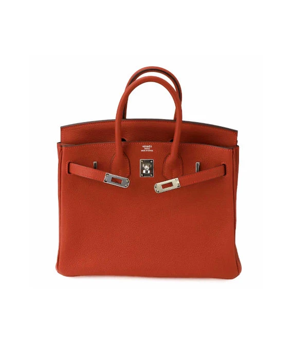 Hermes 2020 Birkin (Stamp Y) Size 25 Togo Leather handbag in Rouge Casaque Color with Silver Hardware