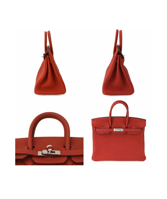 Hermes 2020 Birkin (Stamp Y) Size 25 Togo Leather handbag in Rouge Casaque Color with Silver Hardware