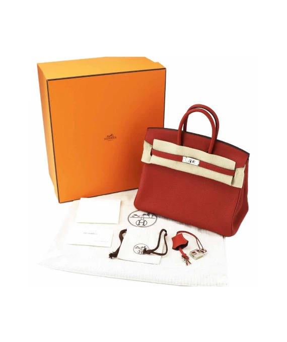 Hermes 2020 Birkin (Stamp Y) Size 25 Togo Leather handbag in Rouge Casaque Color with Silver Hardware