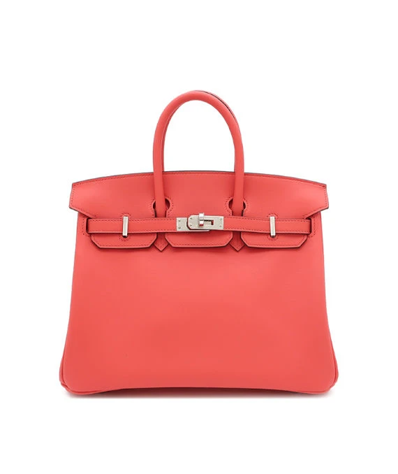 Hermes 2023 Birkin (Stamp B) Size 25 Vos Swift Leather handbag in Rose Texas Pink Color with Silver Hardware