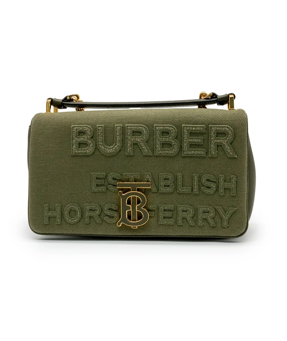 Burberry Lola Small Embroidered Horseferry Shoulder Bag Dark Fern Green