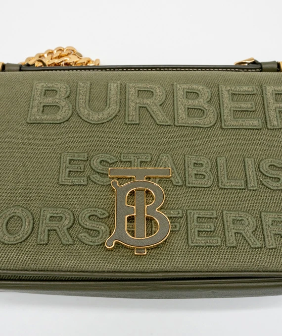 Burberry Lola Small Embroidered Horseferry Shoulder Bag Dark Fern Green