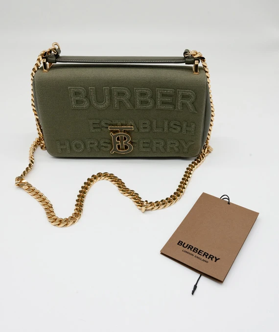Burberry Lola Small Embroidered Horseferry Shoulder Bag Dark Fern Green