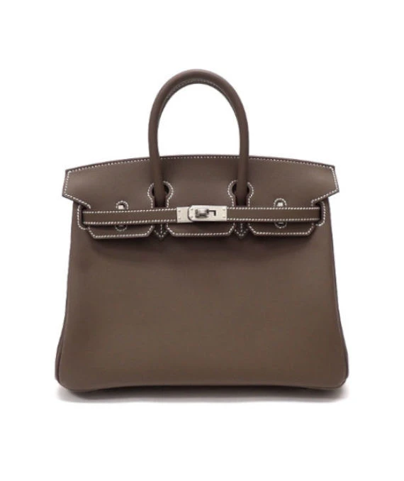 Hermes 2023 Birkin (Stamp B) Size 25 Veau Swift Leather handbag in Etoupe Color with Silver Hardware