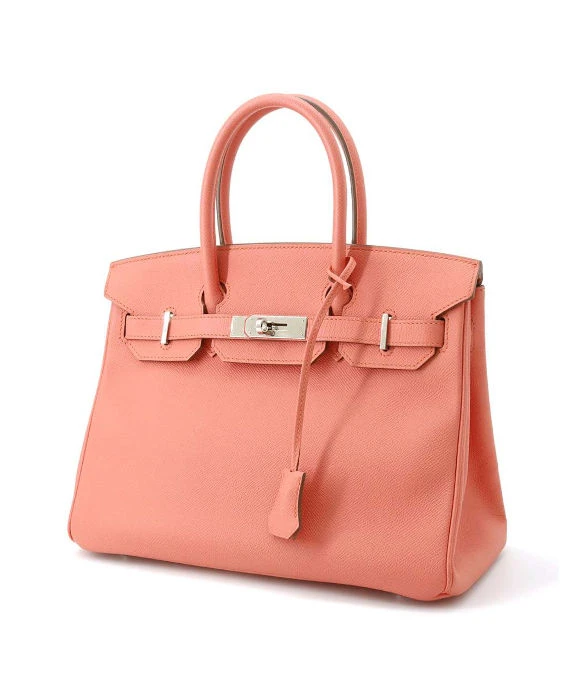 Hermes 2013 Birkin (Stamp Q) Size 30 Epson Leather handbag in Flamingo Color with Silver Hardware