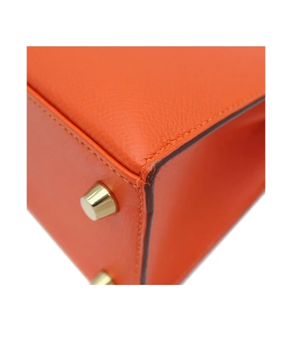 Hermes (Stamp X) Size 25 Epsom leather Kelly Orange in Color with Gold Hardware