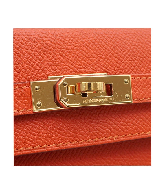 Hermes (Stamp X) Size 25 Epsom leather Kelly Orange in Color with Gold Hardware