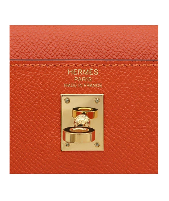 Hermes (Stamp X) Size 25 Epsom leather Kelly Orange in Color with Gold Hardware