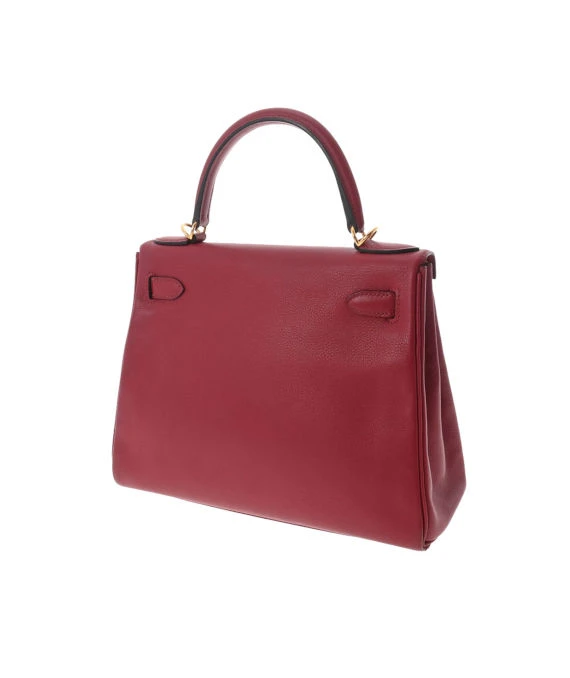 Hermes 2016 (Stamp X) Size 28 Evercolor leather Kelly in Rouge ash Color with Gold Hardware