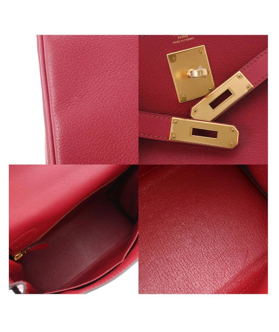 Hermes 2016 (Stamp X) Size 28 Evercolor leather Kelly in Rouge ash Color with Gold Hardware