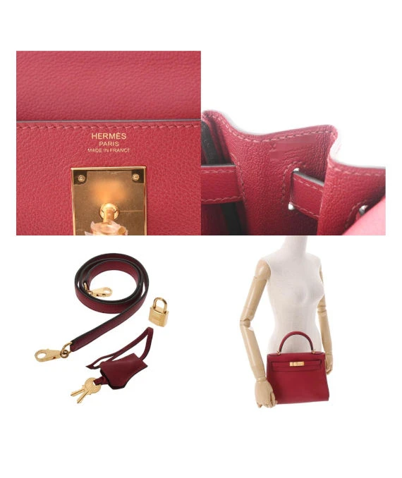 Hermes 2016 (Stamp X) Size 28 Evercolor leather Kelly in Rouge ash Color with Gold Hardware