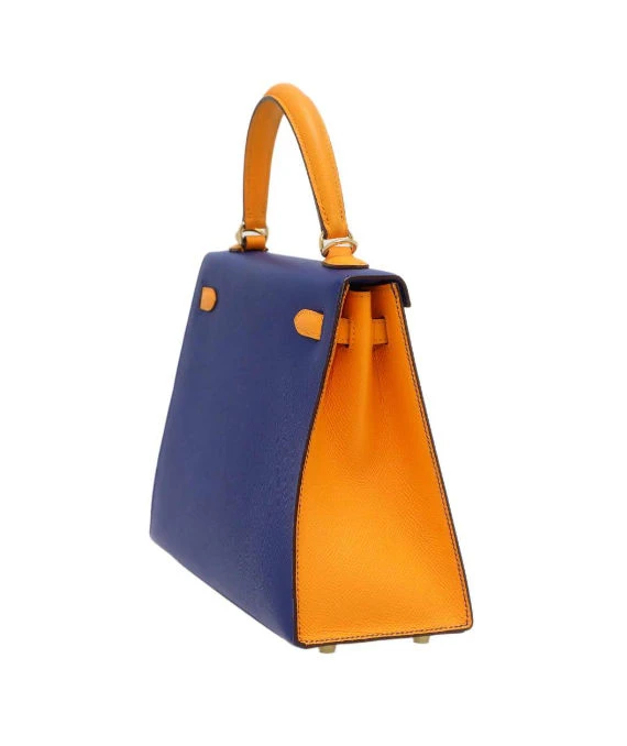 Hermes 2017 (Stamp A) Size 25 Epson leather Kelly in Blue Electric and Jaune Ambre Color with Gold Hardware