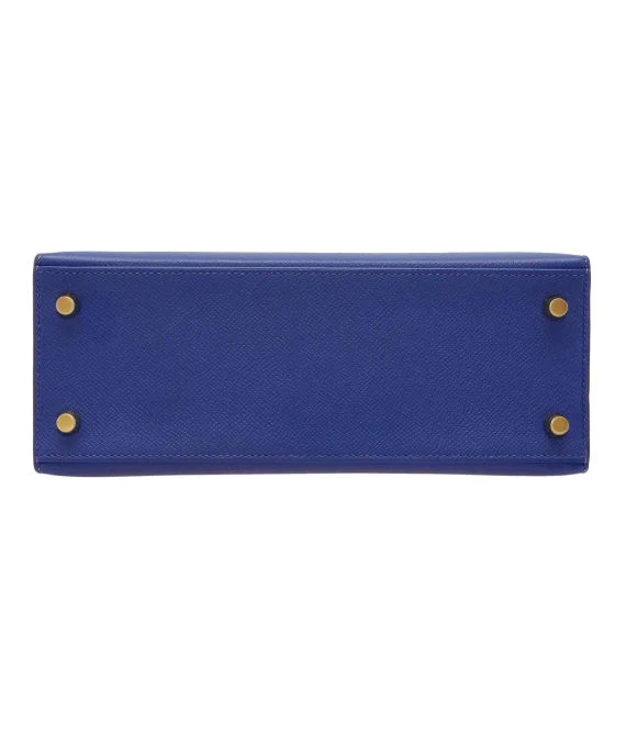 Hermes 2017 (Stamp A) Size 25 Epson leather Kelly in Blue Electric and Jaune Ambre Color with Gold Hardware