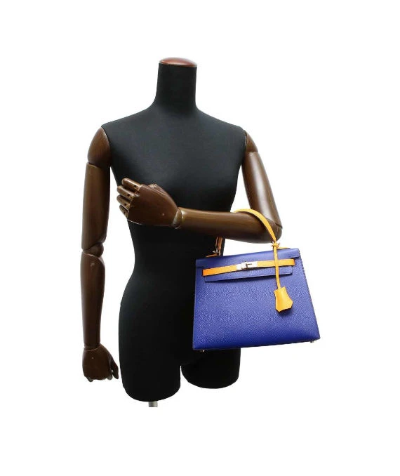 Hermes 2017 (Stamp A) Size 25 Epson leather Kelly in Blue Electric and Jaune Ambre Color with Gold Hardware