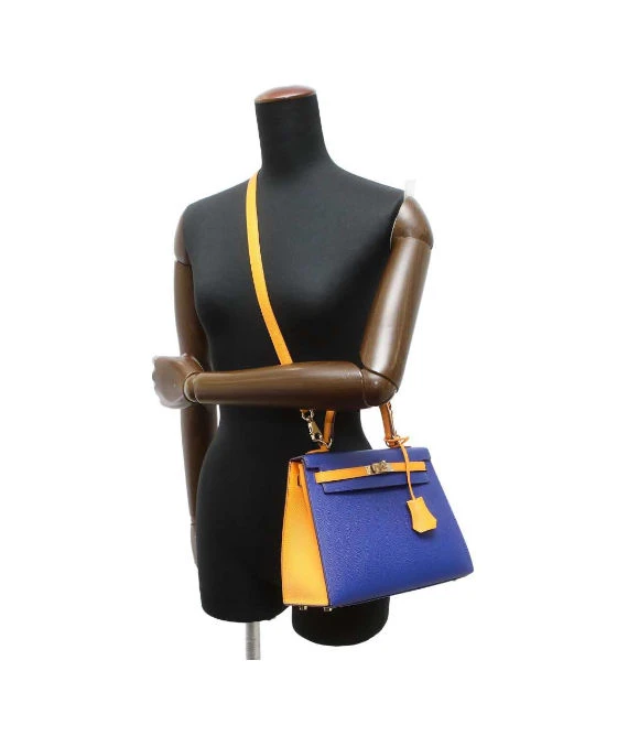 Hermes 2017 (Stamp A) Size 25 Epson leather Kelly in Blue Electric and Jaune Ambre Color with Gold Hardware