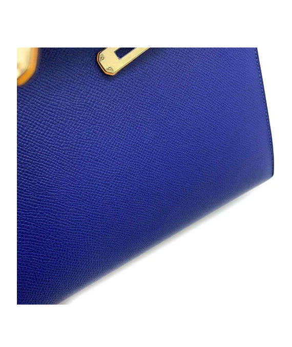 Hermes 2017 (Stamp A) Size 25 Epson leather Kelly in Blue Electric and Jaune Ambre Color with Gold Hardware