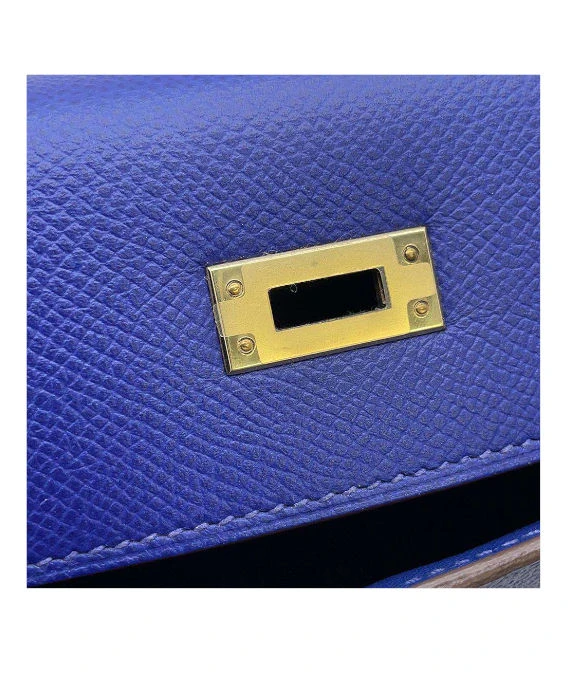 Hermes 2017 (Stamp A) Size 25 Epson leather Kelly in Blue Electric and Jaune Ambre Color with Gold Hardware