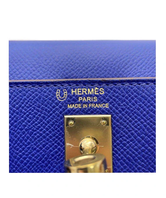 Hermes 2017 (Stamp A) Size 25 Epson leather Kelly in Blue Electric and Jaune Ambre Color with Gold Hardware