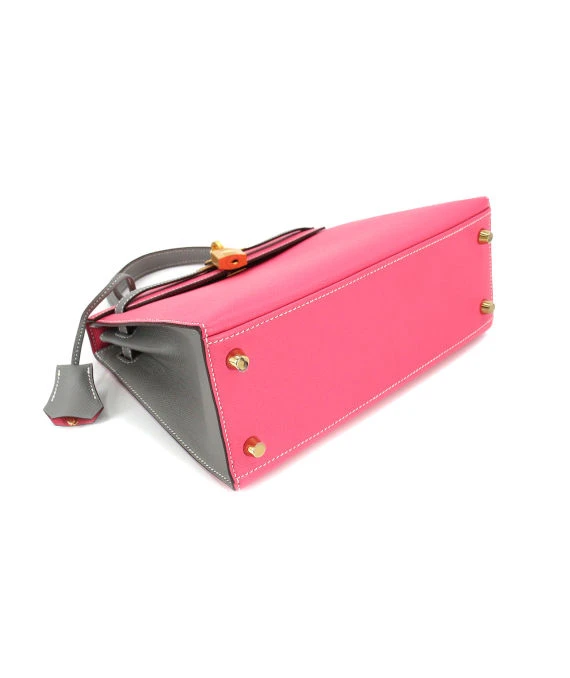 Hermes (Stamp C) Size 25 Epson leather Kelly in Rose Azareth Color with Gold Hardware
