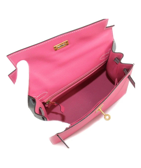 Hermes (Stamp C) Size 25 Epson leather Kelly in Rose Azareth Color with Gold Hardware