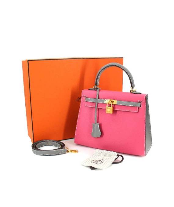 Hermes (Stamp C) Size 25 Epson leather Kelly in Rose Azareth Color with Gold Hardware