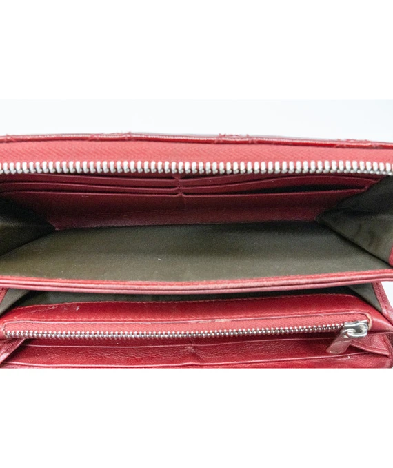 Dior Red Patent Leather Quilted Cannage Zip Around Wallet