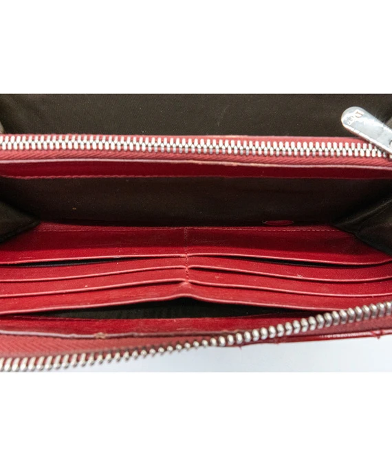 Dior Red Patent Leather Quilted Cannage Zip Around Wallet