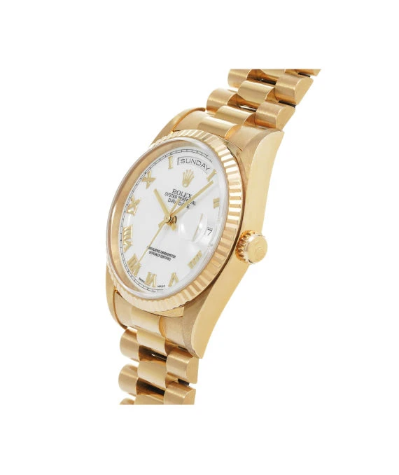 Rolex 1996 36mm Day-Date White Dial 18238 with Yellow Gold Case, Bezel and President Bracelet
