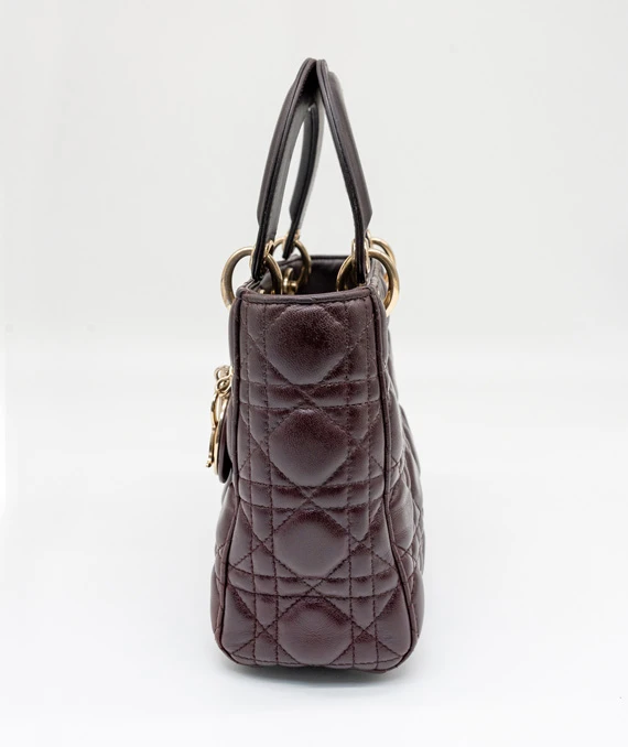 Christian Dior Burgundy Color Small Lady Dior Lambskin Leather Satchel Bag