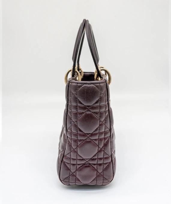 Christian Dior Burgundy Color Small Lady Dior Lambskin Leather Satchel Bag