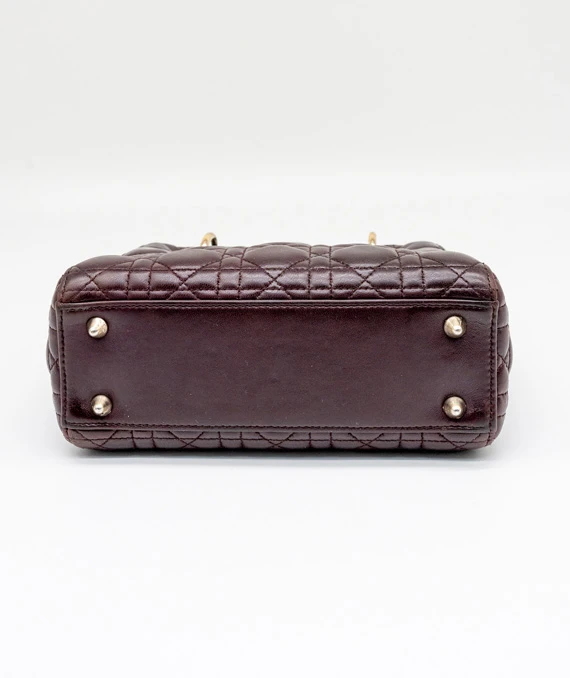 Christian Dior Burgundy Color Small Lady Dior Lambskin Leather Satchel Bag