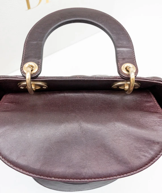 Christian Dior Burgundy Color Small Lady Dior Lambskin Leather Satchel Bag
