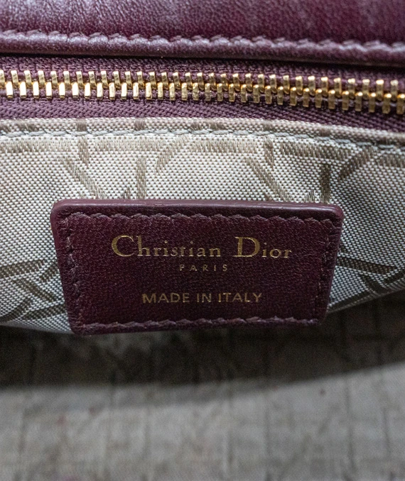 Christian Dior Burgundy Color Small Lady Dior Lambskin Leather Satchel Bag