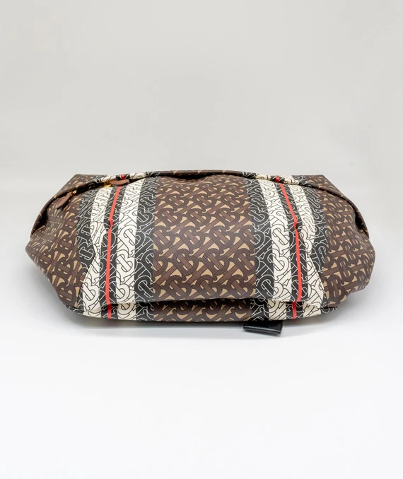 Burberry Brown/White TB Monogram Stripe Coated Canvas Extra Large Belt Bag