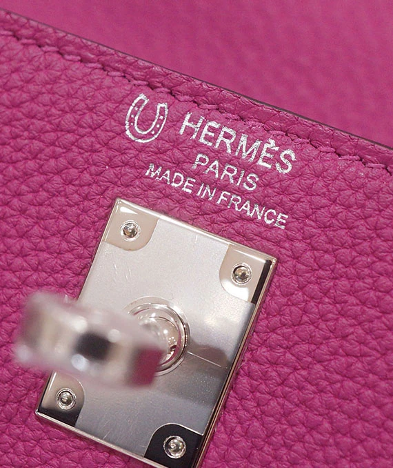 Hermes Kelly Size 25 Rose Purple Handbag in Togo Leather with Outside Stitching and Palladium hardware