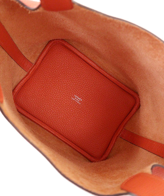 HERMES 2022 Picotan Lock 18 PM Clemence Leather Hand Bag in Feu Orange with Palladium Hardware