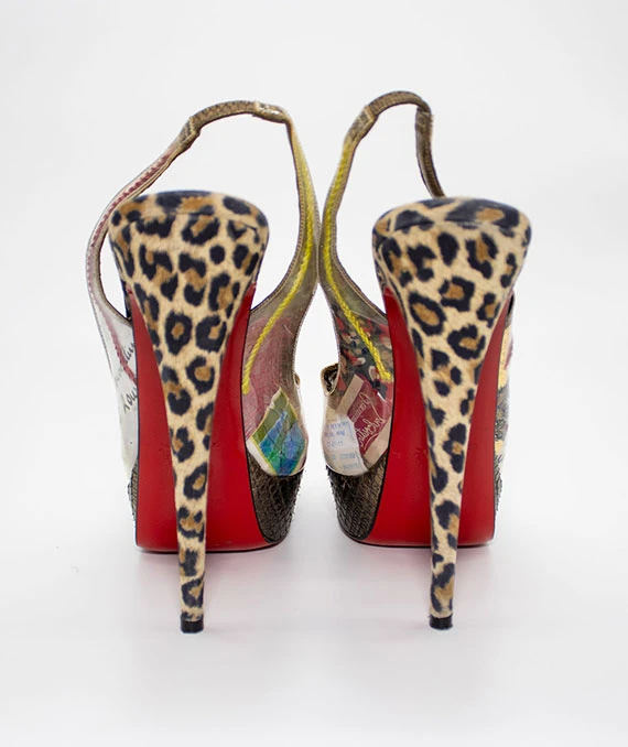 Christian Louboutin Multicolor Size 38.5 Peep Toe Platform Slingback Pumps in Python Leather, PVC Eco Trash
