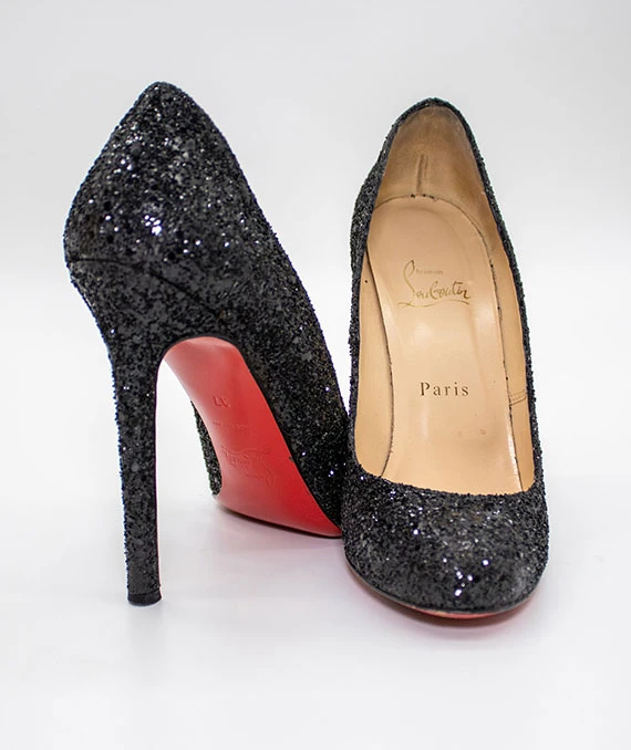 Christian Louboutin Size 37 Black Glitter Fifi Pumps