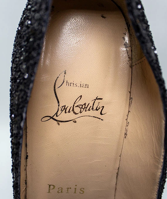 Christian Louboutin Size 37 Black Glitter Fifi Pumps