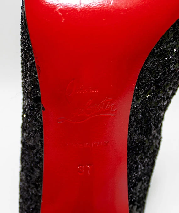 Christian Louboutin Size 37 Black Glitter Fifi Pumps
