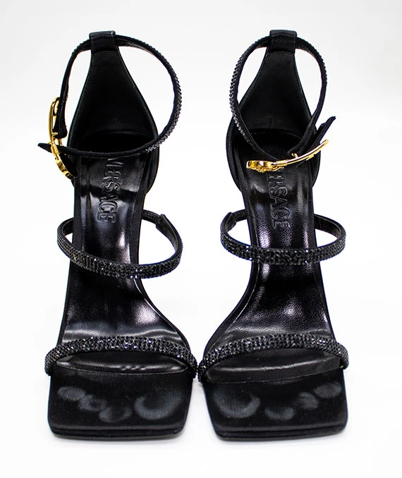 Versace Crystal Safety Pin sandals in size 37