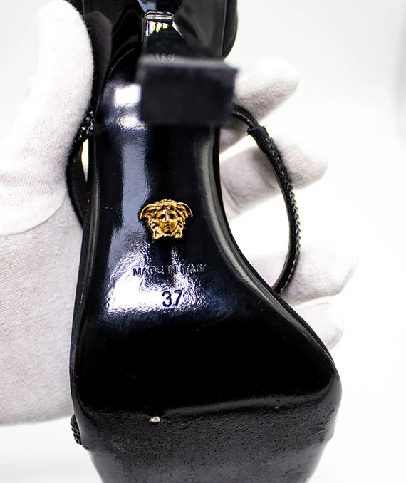Versace Crystal Safety Pin sandals in size 37