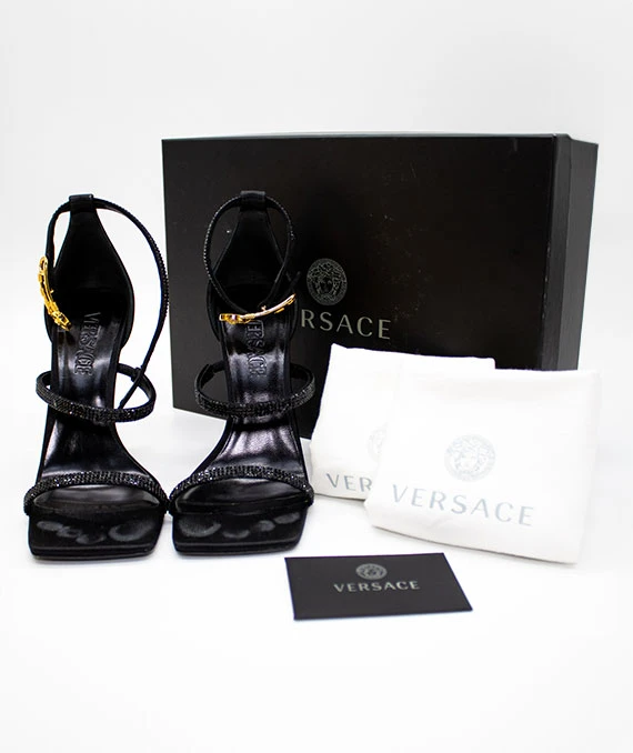 Versace Crystal Safety Pin sandals in size 37