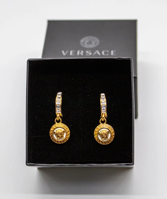 Versace Medusa crystal charm hoop earrings